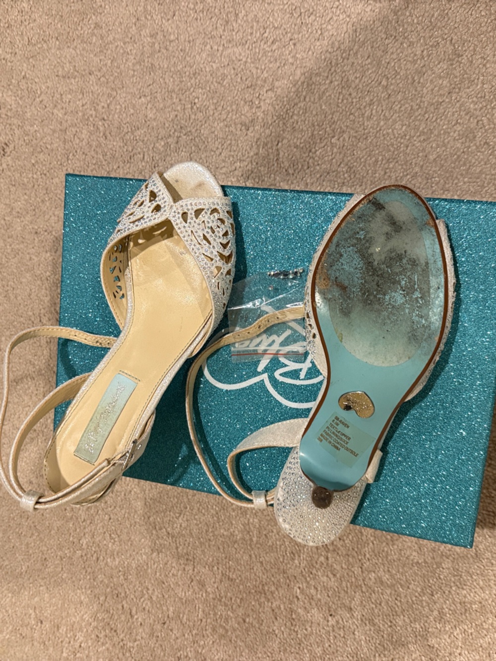 Betsey Johnson White Glitter Peep-Toe Slingback Heels